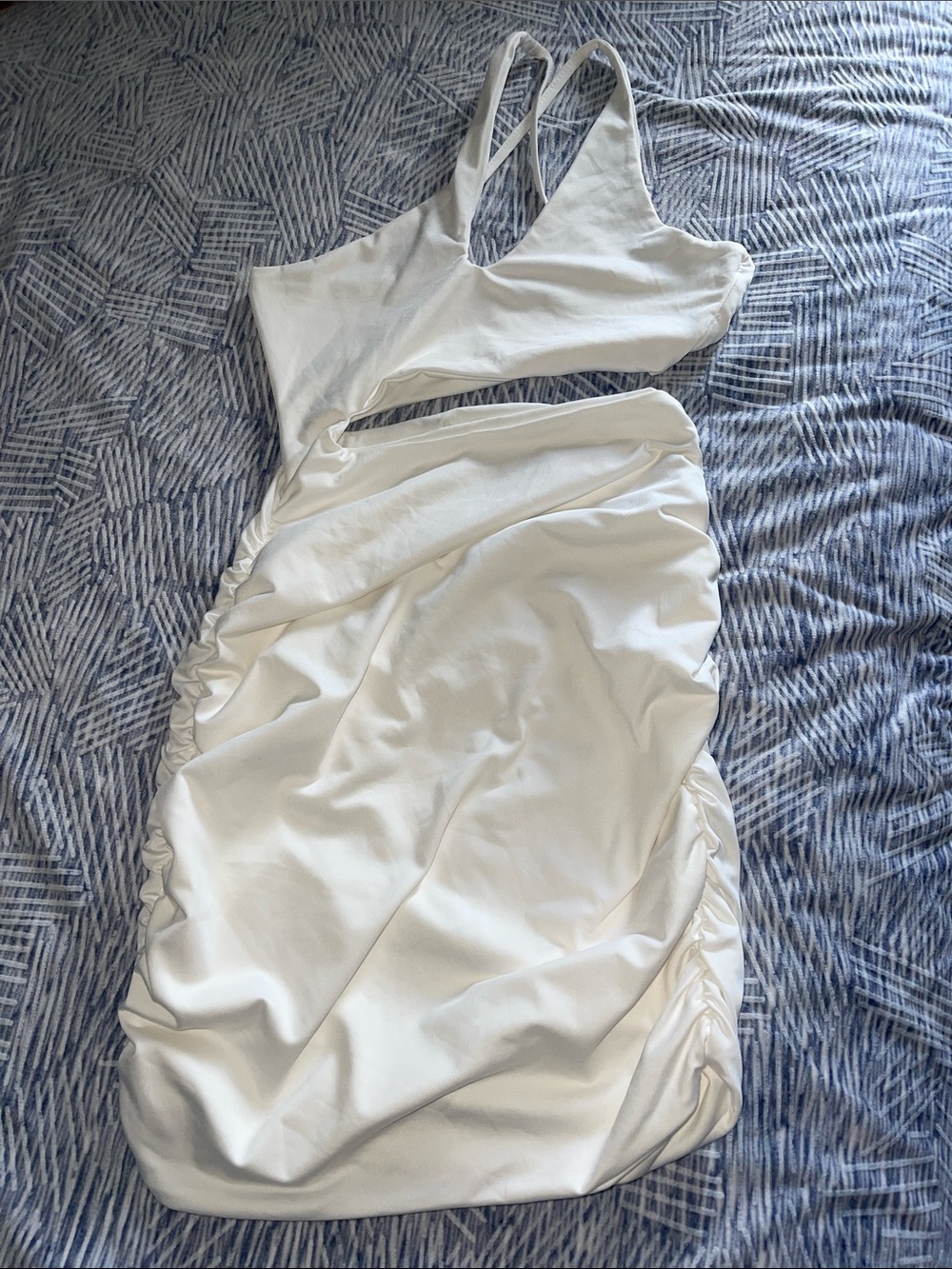 SHEIN White Asymmetrical Cutout Ruched Dress